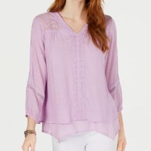 Style&Co Woman Lace-Yoke Handkerchief-Hem Top (M)